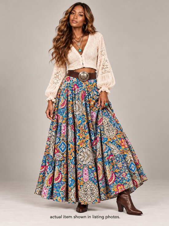 NATURAL LIFE Dresses & Skirts - Paisley Patchwork Tiered Maxi Skirt Multicolor
